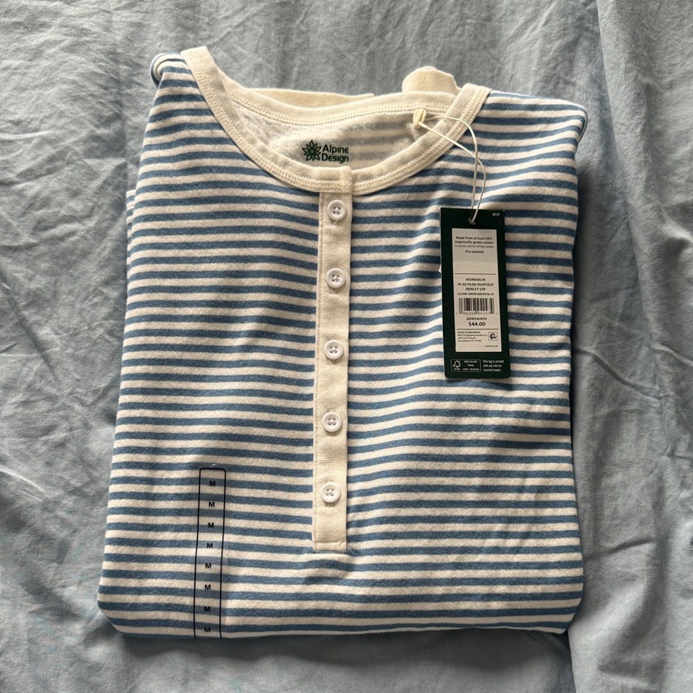 Alpine Design White and Blue Striped Button Henley